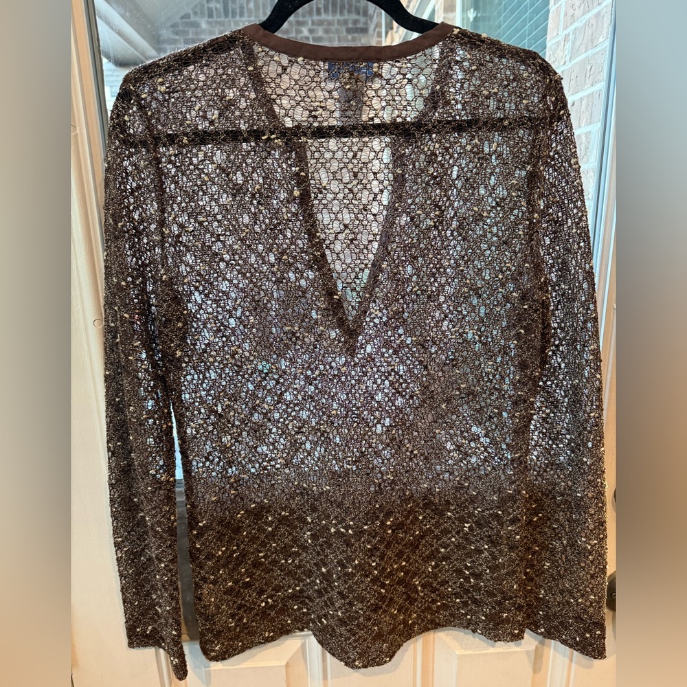 Jones New York Brown Lace V-Neck Sweater